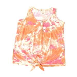 Style & Co Henley Tank Top Large Women's Coral Pink White Tie Dye Sleeveless‎